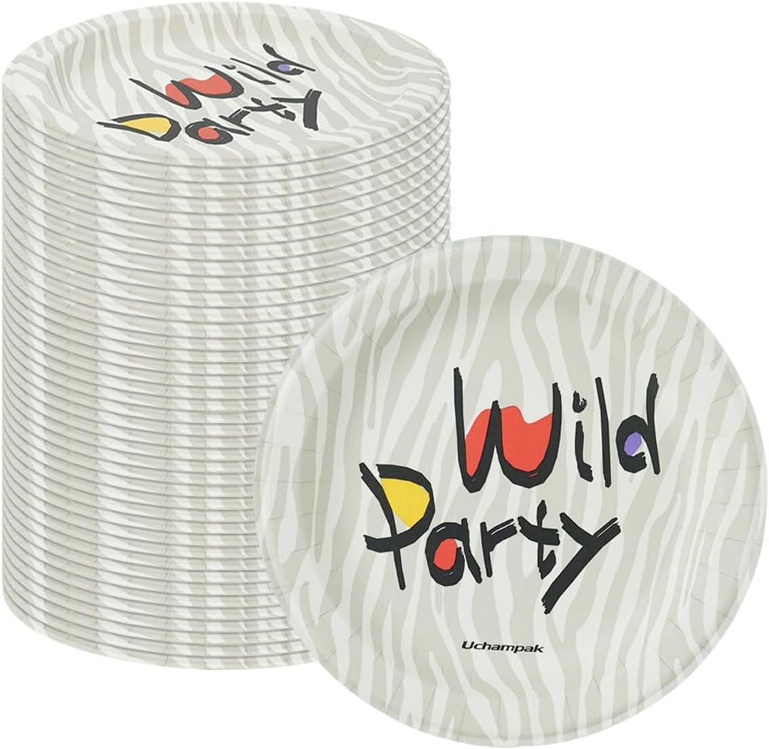 50 Pack Disposable Paper Plates, 8.86 Inch Heavy Duty Disposable Plates Party Plate Microwavable Plates Decorative Plates For Everyday Breakfast, Lunch & Dinner Meals (Zebra Stripe)