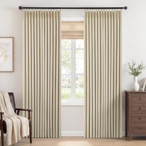Pinch Pleated Full Blackout Curtains for Bedroom & Living Room, Lightweight Thermal Insulated Blackout Window Curtains & Drapes 90 Inches Long, 2 Panels Set(40" W x 90" L, Cream)