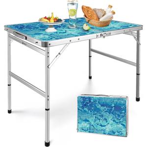 VILLEY Folding Camping Table 3FT, Adjustable Height Portable Aluminum Table with Handle, Lightweight Foldable Table for Outdoor Picnic BBQ Travel Camping Indoor Use