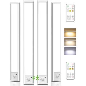 4Pack 16inch Under Cabinet Lighting, Rechargeable Motion Sensor Light Wireless Indoor, Dimmable 3 Color Temps Closet Lights, Under Counter LED Lights for Kitchen, Stairs