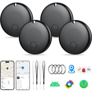 2025 Air Tracker Tags-4 Pack Item Locator for Android & iOS Bluetooth Tracker,Key Finders,Smart Tags Work with Apple Find My & Google's Find Hub (Black, for Android & iOS for iOS (4 Pack)