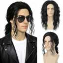 Mens Black Curly Wig for Costume 70s 80s Mullet Rocker Synthetic Long Wavy Wigs for Retro Halloween Cosplay Party Use