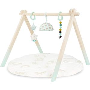 B. toys  Wooden Baby Play Gym  Activity Mat  Starry Sky  3 Hanging Sensory Toys  Natural Wood  Babies, Infants