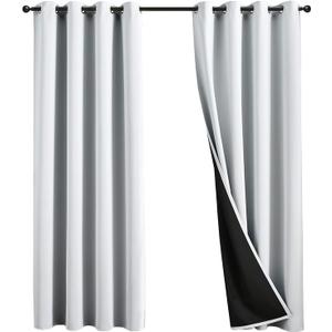 100% Blackout Curtains 96 inch Length for Bedroom, Thick Noise Reduction Thermal Insulated Grommet Window Drapes Room Darkening Curtains for Living Room, 2 Panels (52x96 inches,White)
