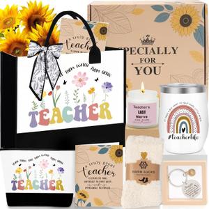 Awfrky Teacher Appreciation Gifts for Women, Best Teacher Gifts with Canvas Tote Bag, Thank You Teachers Gift Ideas from Students Set of 9