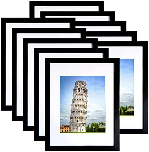 SESEAT 11x14 Picture Frame Set of 6, Display Pictures 8x10 With mat or 11x14 Prints Without Mat, Wall Mounting,Black