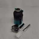 Insulated Water Bottle | Thickened Stainless Steel Vacuum Metal | Portable Sports Half Gallon Large Water Jug for Gym and Hiking with Straw, Carrier Bag, Handle Strap | BPA-Free 64 oz (Black-Cyan)