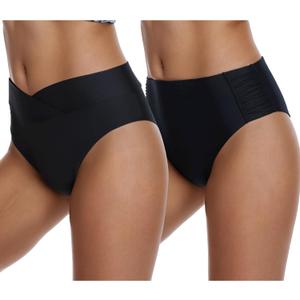 SEAFORM Women Swimsuit Bikini Bottoms String Adjustable Side Tie Bikini Bottoms 2 Pack High and Low Bikini Bottom for Women (Black)