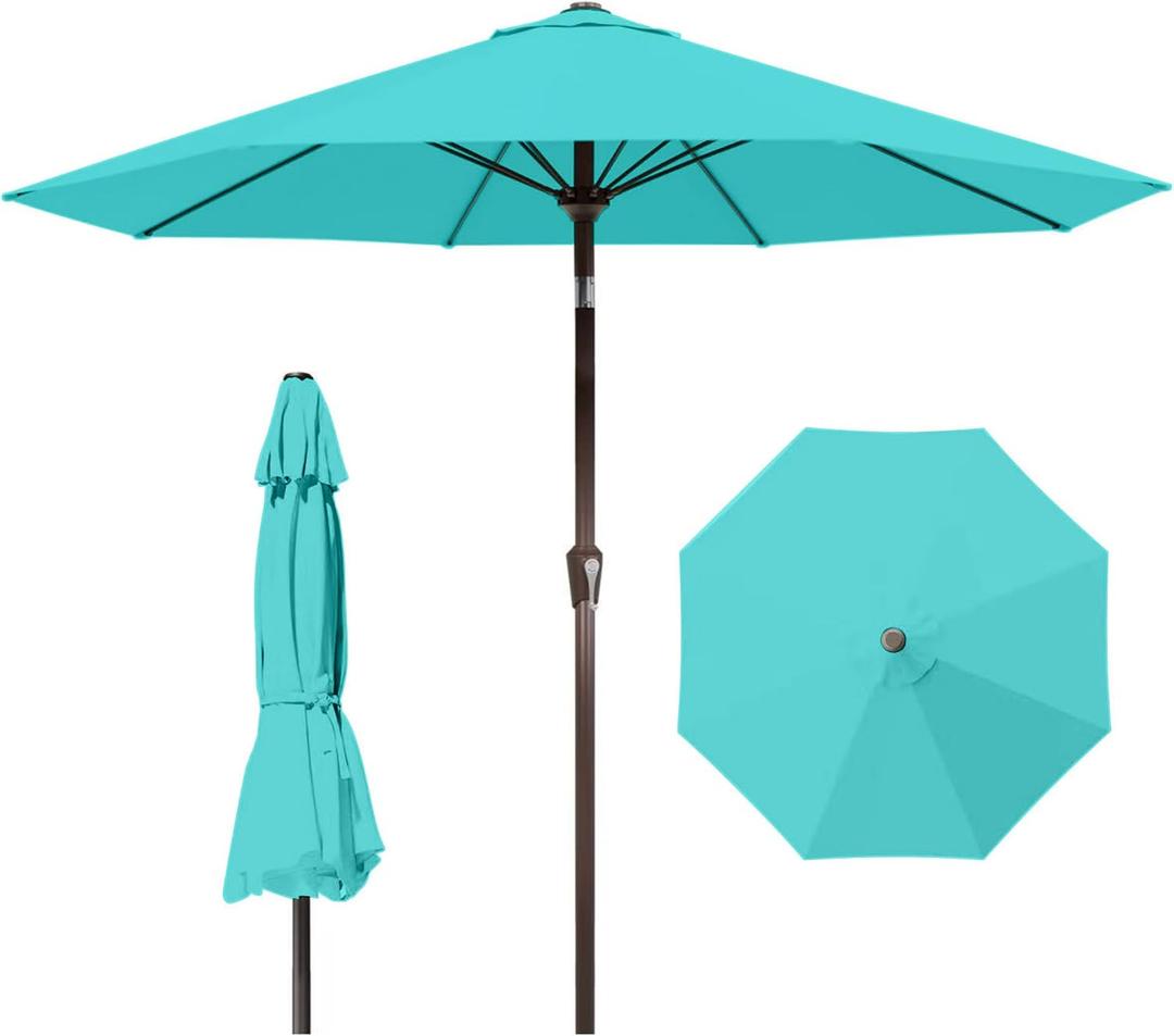 9ft Patio Umbrella with Push Button Tilt and Crank,Outdoor Market Table Umbrella UV Protection 8 Sturdy Ribs for Backyard,Garden,Pool,Deck(Peacock Blue)