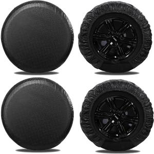 MOONET Tire Covers for RV Wheel (4 Pack Black), Oxford Waterproof UV Sun Protectors for Motorhome Boat Trailer Camper Van SUV,D74cm x H28cm for Diameter 27"-29"