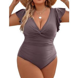 Blooming Jelly Womens Tummy Control Bathing Suit One Piece Plus Size Swimsuits Lace Up Back Ruffle Swim Suits 2025 3xl