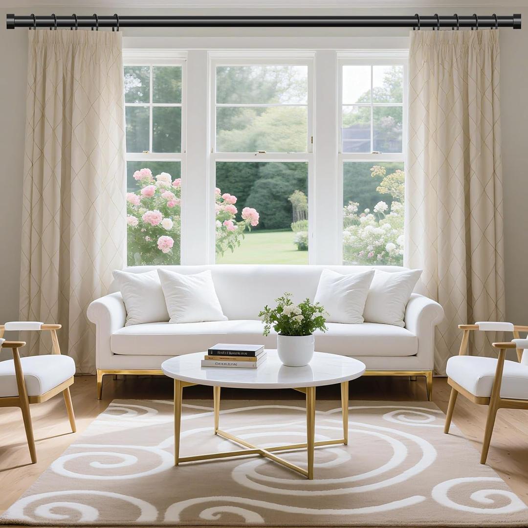 Curtain Rods for Windows 48 to 84 Inch(4-7 Feet),Black 1'' Diameter Drapery Rods with End Cap Style Design,Modern Adjustable Heavy Duty Curtain Rod,Size:36''-88'