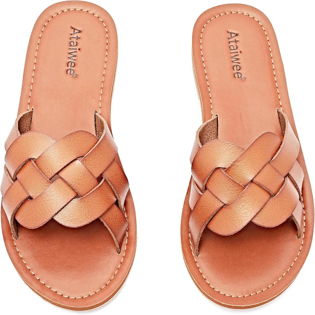 Ataiwee Women's Flat Slide Sandals - Braided Slip-On Design, Summer Casual Style, Size 8