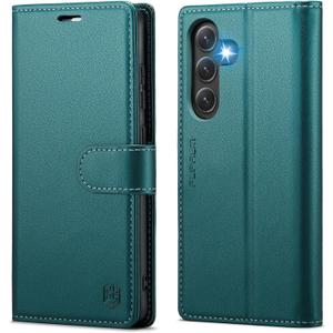 Wallet Case for Samsung Galaxy S24 FE, RFID Blocking Credit Card Holder, PU Leather Folio Flip Kickstand Protective Shockproof Cover for Galaxy S24 FE (Bluegreen)