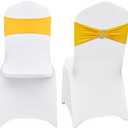 VEVOR Stretch Spandex Folding Chair Covers, Universal Fitted Chair Cover with Chair Sashes, Removable Washable Protective Slipcovers, for Wedding, Holiday, Banquet, Party, Dining (50 Set Gold & White)