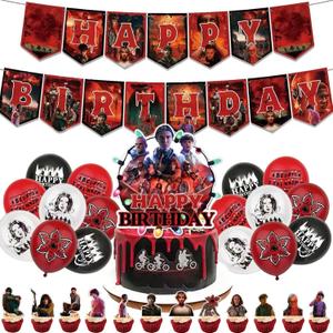 Stranger TV Birthday Party Decorations, Movie Theme Party Supplies Set Including Balloons, Banner, Cake topper for Boys & Girls Theme Party