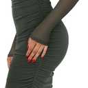 REORIA Women's Summer Mesh Sheer Short Sleeve Midi Ruched Bodycon Dress Mock Neck Elegant Evening Party Cocktail Dresses (Green, L)