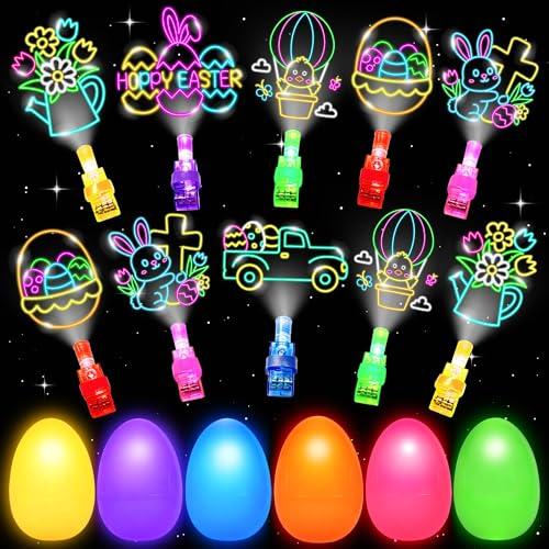 COKOKA 24 Pack Easter Eggs with LED Finger Lights, Glow in the Dark Easter Party Supplies for Easter Egg Hunt, Holiday Decorations & Basket Fillers