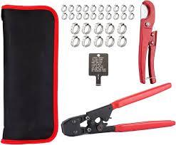 PEX Cinch Clamp Crimping Tool,Pex Crimp Kit for 3/8" to 1" Stainless Steel Clamps Including 20pcs 1/2",10pcs 3/4" Clamps with Pipe Cutter,PEX Pipe Tubing Connect Tools Suit US F2098 Standards