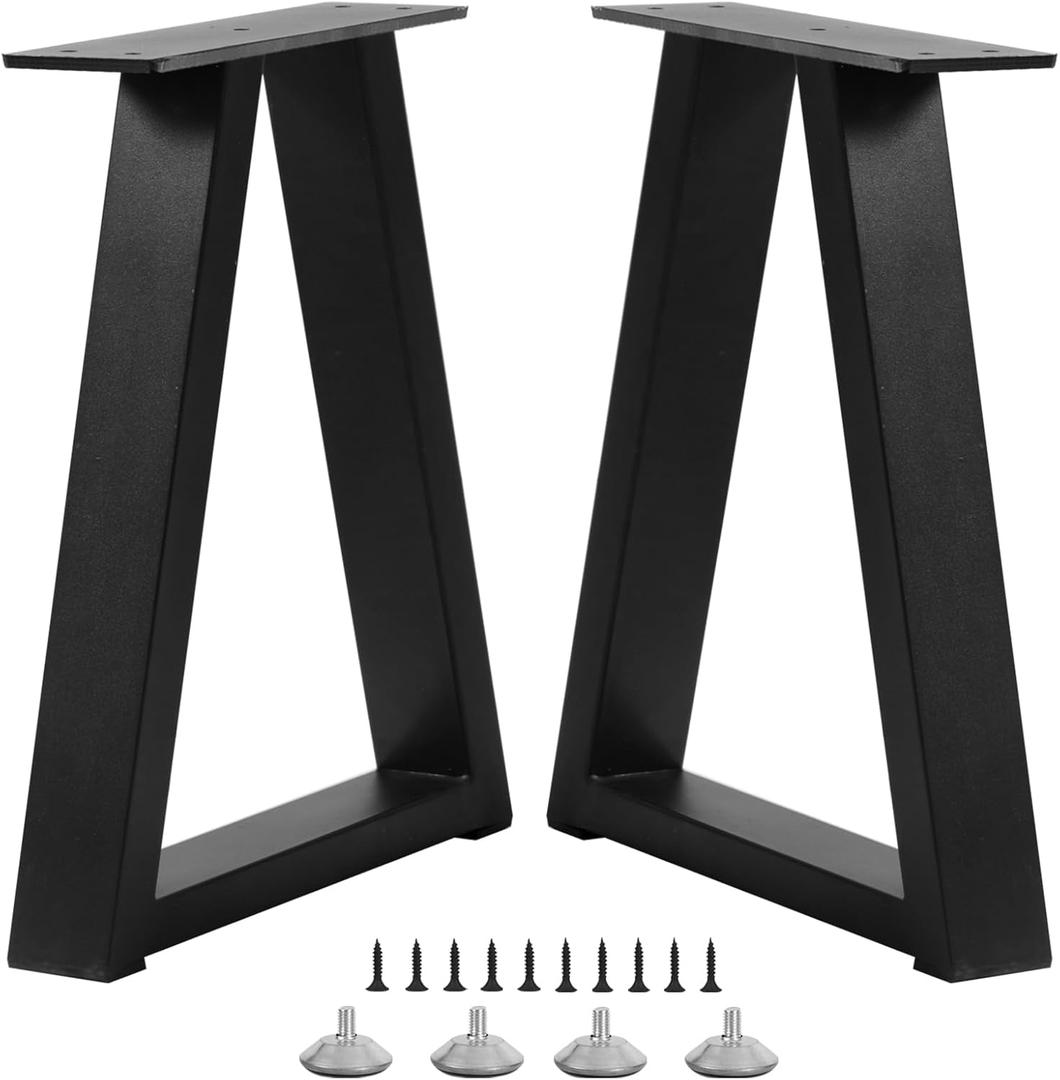 16 Inch Trapezoid Metal Table Legs for Bench, Coffee Table Legs, DIY Furniture Feets Set of 2, Including Screws and Adjustable Feet Pads, 16 Inch x 10.8 Inch