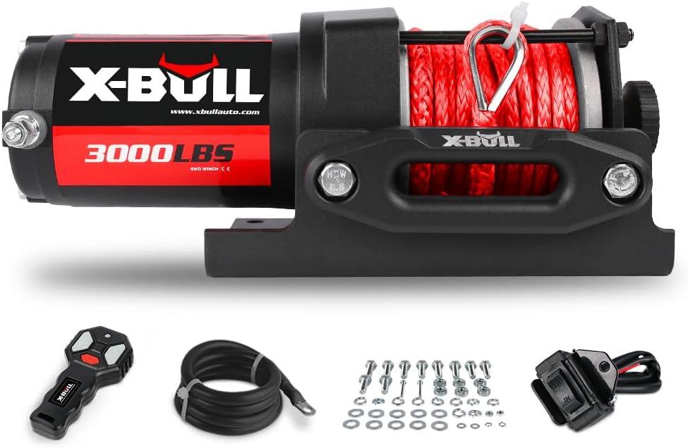X-BULL 12V 3000LBS Electric Winch Synthetic Rope Electric Winch for Towing ATV/UTV Off Road with Mounting Bracket Wireless Remote New
