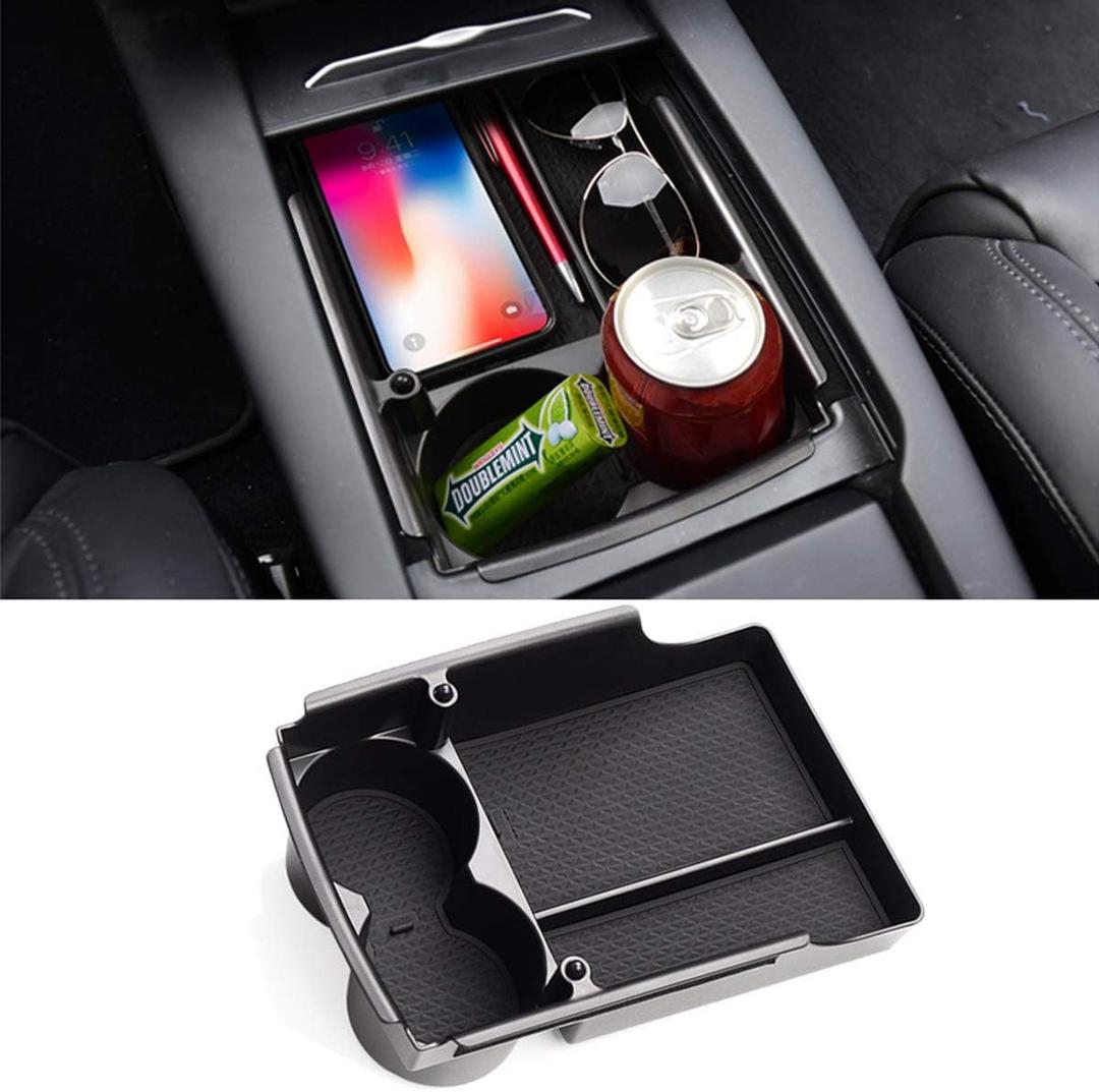Jaronx Compatible with Tesla Model X/S Center Console Organizer, Armrest Storage Box+Cup Holder, for Tesla Model S/X Accessories 2016 2017 2018 2019 2020 2021