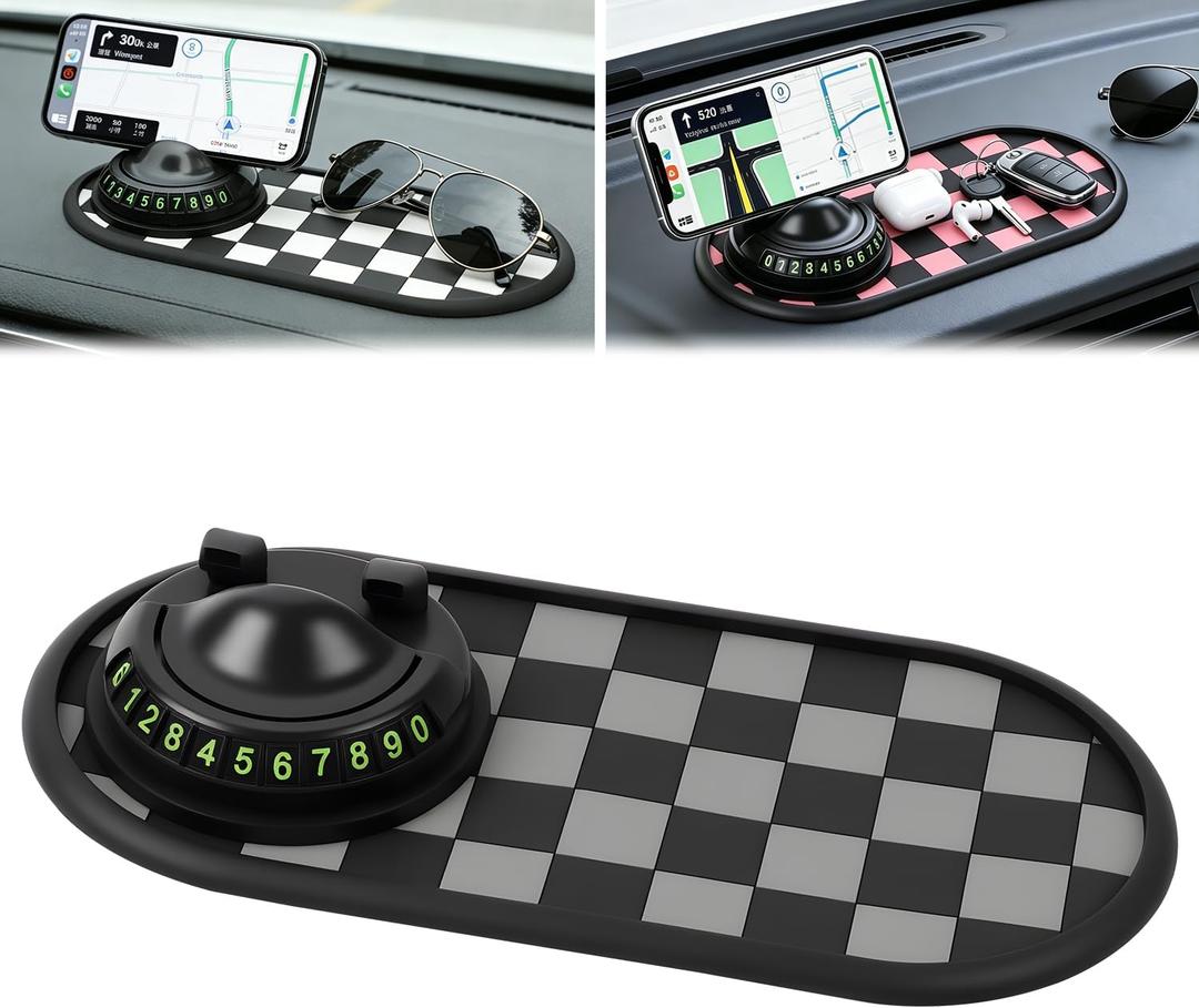 Multifunction Car Anti-Slip Mat,Mobile Phone Bracket Dashboard Mat with Temporary Parking Number,Car Accessories,Anti Slip Phone Mat Universal Fit for Phones Sunglasses and Keys Gadget (Gray)
