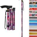 supregear Folding Cane, 5-Level Adjustable Height Walking Stick Lightweight Collapsible Portable Travel Cane with Wrist Strap and T Handle for Elderly Disabled Men Women (Purple Floral)