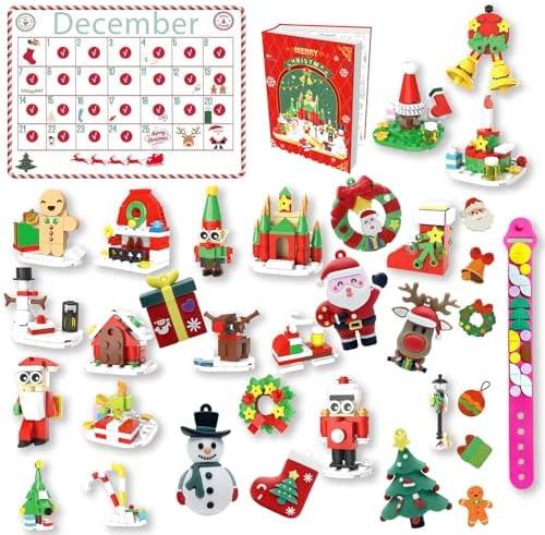 Advent Calendar 2024 Building Sets, Countdown 24 Surprises for Kids, Compatible with Lego Christmas Set, Advent Calendar Include Santa Claus, Christmas Tree, Christmas Building Sets for Boys Girls