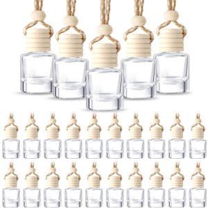 BBTO 50 Pcs Hanging Car Air Freshener Car Diffuser Bottles Empty Glass Perfume Bottle Freshener Diffuser Bottle Pendant for Essential Oil Fragrance Aromatherapy Bottle Ornament (Cylinder)