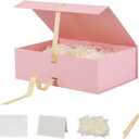BoxSkivra Large Gift Boxes with Lids 5 Pack 13X9X4 Inch Large Pink Gift Box with Ribbon Foldable Gift Boxes for PresentsBridesmaid Proposal BoxWedding GiftsShredded Paper Filler & Cards