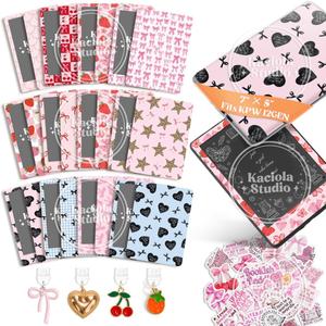 24PCS Pink Bow Skin for E-Reader, and 4PCS Type C Charms for E-Reader with Scrapbook Stickers, 7"x5" Skin Front and Back Decal Inserts for Paper White 12th (Pink Bow)