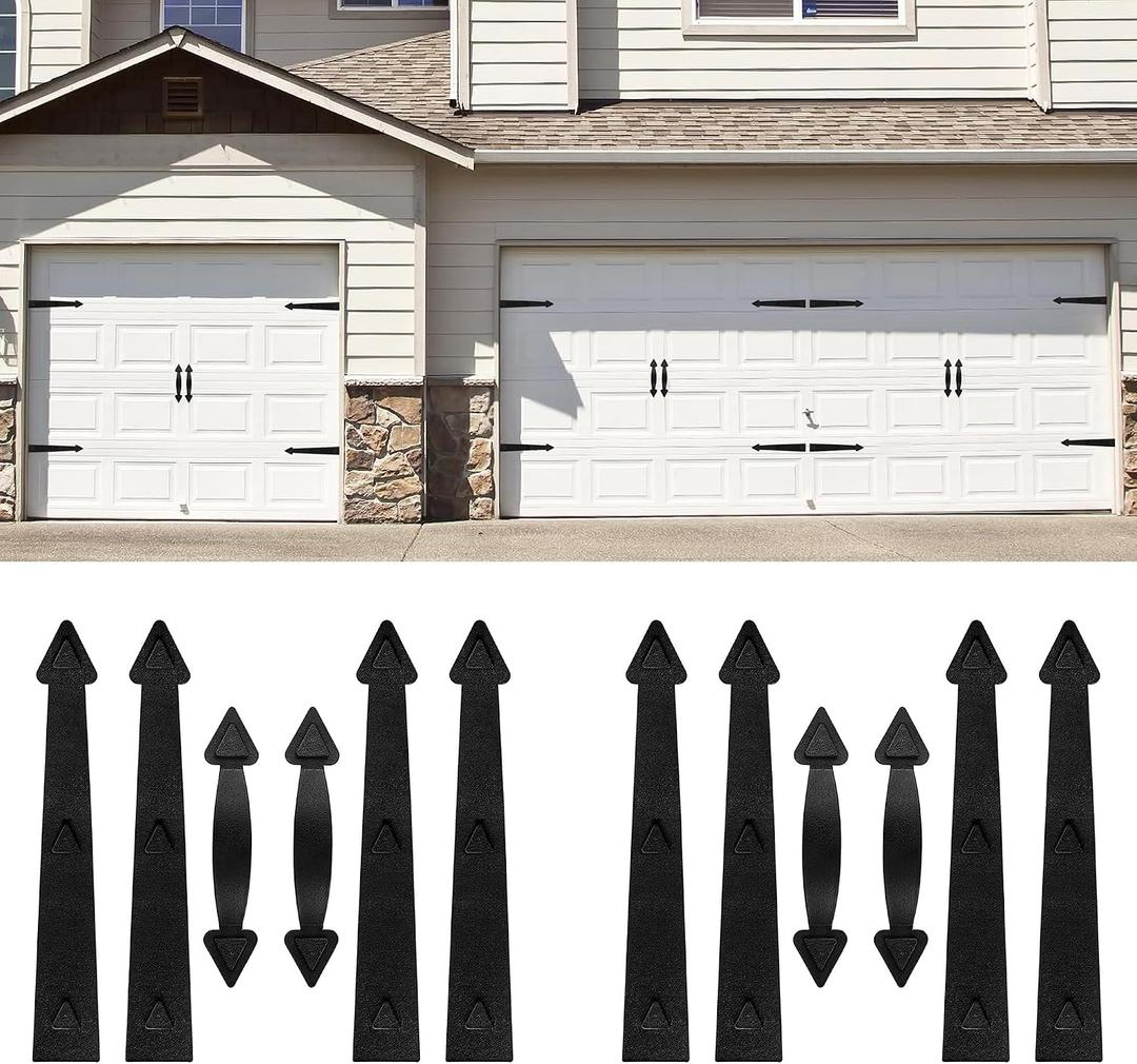 Magnetic Garage Door Hardware,Garage Door Magnetic Decorative Hardware 8 Hinges + 4 Handles for Iron Door,Easy Install,Durable & Waterproof (Classics Style,2 Pack)