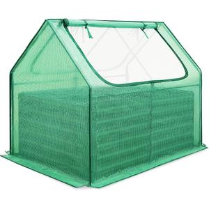 Quictent 4x3x2ft Galvanized Raised Garden Bed with Cover Metal Planter Box Kit, w/ 2 Large Screen Windows Mini Greenhouse 20pcs T Tags 1 Pair of Gloves Included Outdoor Growing Vegetables (Green)
