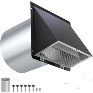 8 inch Hooded Wall Vent with Screen and Damper,Outdoor Wall Vent Cover Exhaust Vent Duct Cap,8" Exterior Vent Cover for Kitchen Range Hood Bathroom HVAC Duct Dryer Ventilation,Galvanized Steel,Black