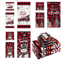 Bencailor Red,Black 9 Pcs Christmas Bathroom Towels Set Red and Black Buffalo Check Towel Snowman Truck Christmas Tree Decoration for Bathroom Xmas Parties Restaurant Winter Housewarming Gifts