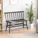 Bamboo Dining Bench, Black Entryway Bench with Spindle Back Farmhouse Wood Windsor for Foyer Balcony Living Room (Nature) (Black)