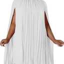 Ekaliy Women’s Casual Cape Sleeve Pleated Split Short Dress Loose Fit Cocktail Party Flowy Dress White L, 23white