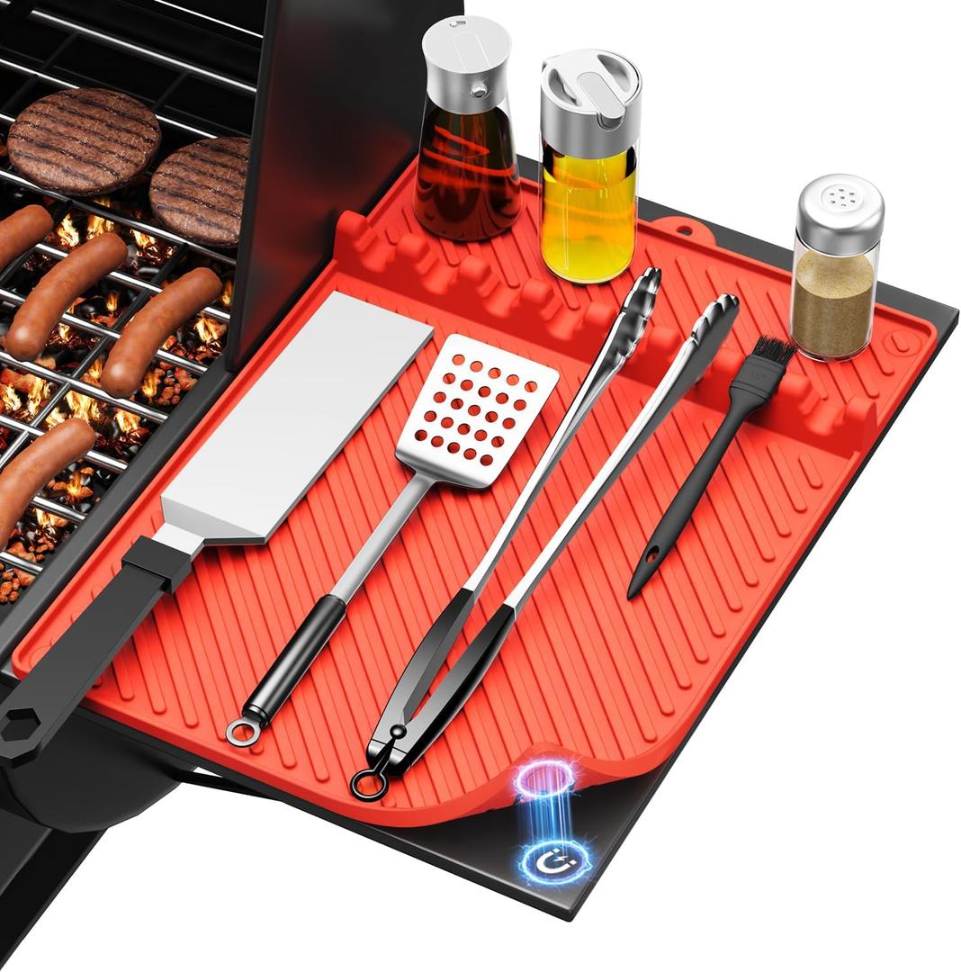 Silicone Griddle Mat for Blackstone - Magnetic Silicone Grill Tools Mat for Blackstone Accessories, Side Shelf Spatula Utensil Mats with Drip Pad for Outdoor BBQ Grill Kitchen Countertop (1-Pack)