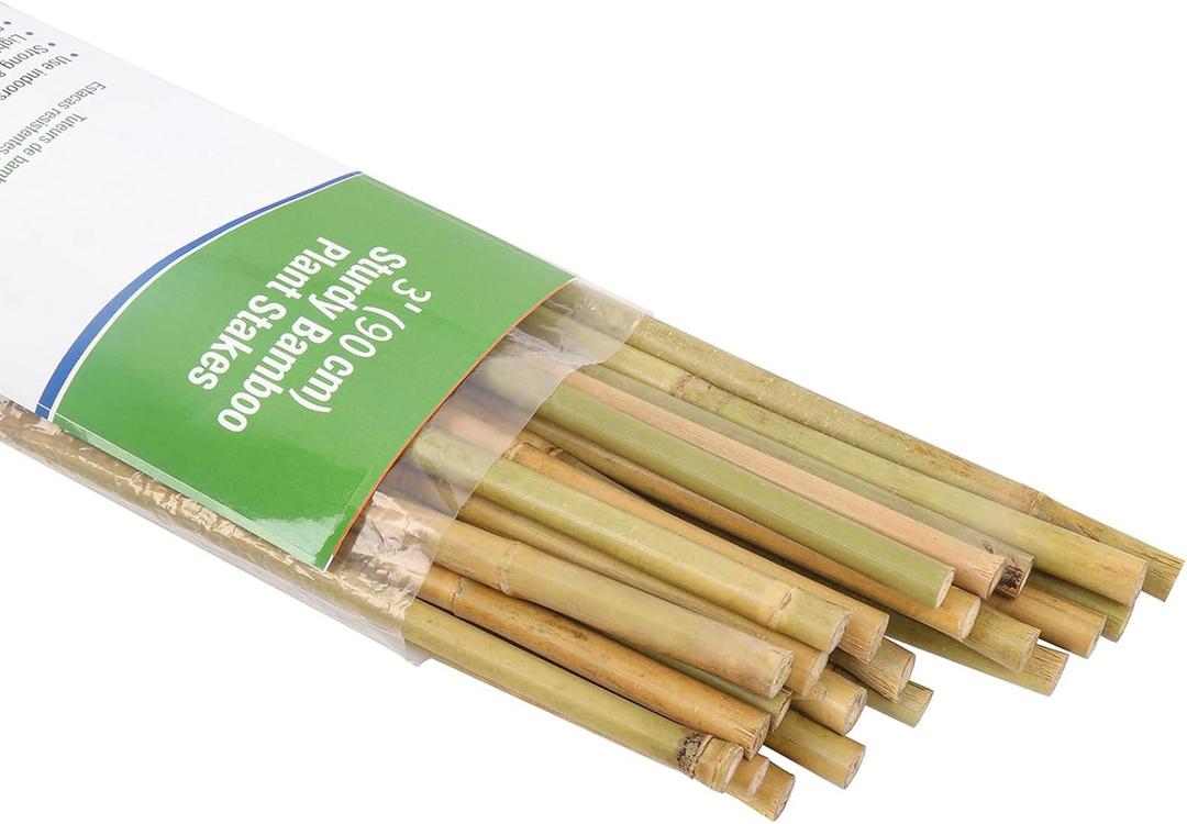 Natural Bamboo Poles, 3 Feet Bamboo Sticks for Plants, Wood Garden Stakes for Tomato, Bean, Flowers, Trees Potted and Climbing Plants, 25 Pack