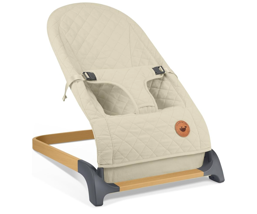 ANGELBLISS Baby Bouncer, Portable Bouncer Seat for Babies, Infants Bouncy Seat with Fabric, Natural Vibrations (Apricot)