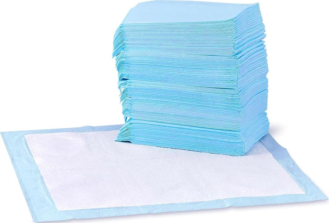 Amazon Basics Leak-Proof Dog and Puppy Potty Training Pee Pads with Quick-Dry 5-Layer Super Absorbent Design for Housebreaking, Regular Size 22x22", Blue & White, 150 Count