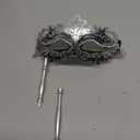 WILOVCOS Womens Masquerade Mask with Stick, Handheld Mardi Gras Mask,Venetian Party Masks (Silver & Black)