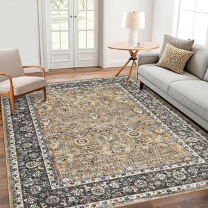 Washable Area Rug, 6x9 Persian Vintage Rugs, Ultra-Thin Foldable Vintage Rugs for Bedroom, Dining Room, Home Office, Pet & Child Friendly, Low Pile, Non-Shedding, Camel