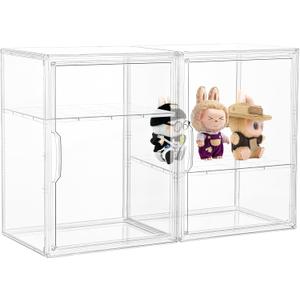 Acrylic Display Case, 2 Tier Clear Plastic Stackable Storage Bins with Magnetic Lids, Figure Display Case for Collectibles Cosmetic Acrylic Box, 2 Pack LXLXXL