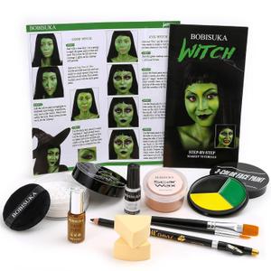 Halloween Witch Makeup, Complete Green Witch Make Up Kit SFX Character Set with Face Paint, Scar Wax for Special Effects Costume Makeup, Dress-Up Cosplay Party, Stage & Theater (Witch SFX Makeup Kit)