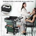 Joligrace Rolling Makeup Case with Drawers - Tattoo Storage Organizer Travel Cart for Nail Tech, Cosmetology, Barber Tools - Portable Suitcase on Wheels Dark Green