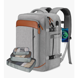 Vancropak Carry on Backpack, Flight Approved Travel Backpack with 3 Packing Cubes, Expandable Large 40L Travel Bag fits 17.3" Laptop, Anti Theft Luggage Suitcase Weekend Daypack for Women Men, Grey