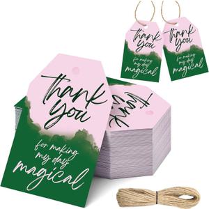 2 x Honoson 100 Pcs Witch Themed Thank You Tags Pink and Green Magical Tags Witch Party Favors Thank You for Making My Day Goodie Gift Bags with Strings for Girls Women