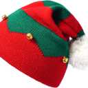 Women-Men-Christmas Elf Knitted Beanies-with Pompom Santa-Skull Cap (Red)
